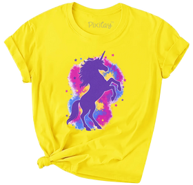 Color Splash Unicorn T-Shirt for Girls – Bright Yellow Fantasy Tee | Youth Sizes