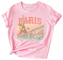 Paris Eiffel Tower T-Shirt for Girls – Vintage Travel Graphic Tee in Pink | Youth Sizes-1