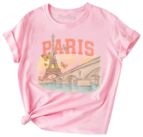 Paris Eiffel Tower T-Shirt for Girls – Vintage Travel Graphic Tee in Pink | Youth Sizes