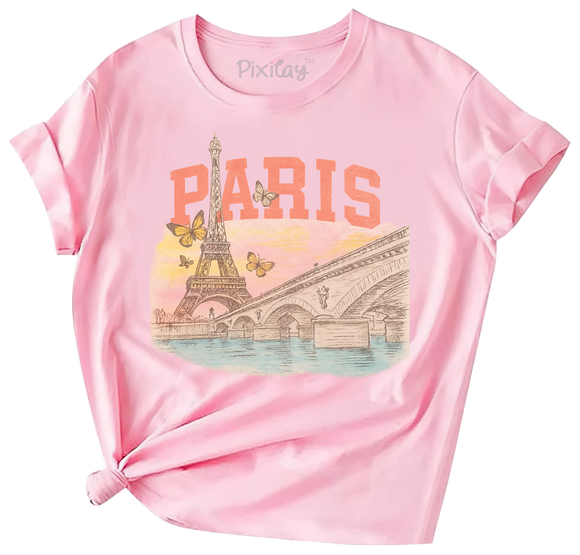 Paris Eiffel Tower T-Shirt for Girls – Vintage Travel Graphic Tee in Pink | Youth Sizes