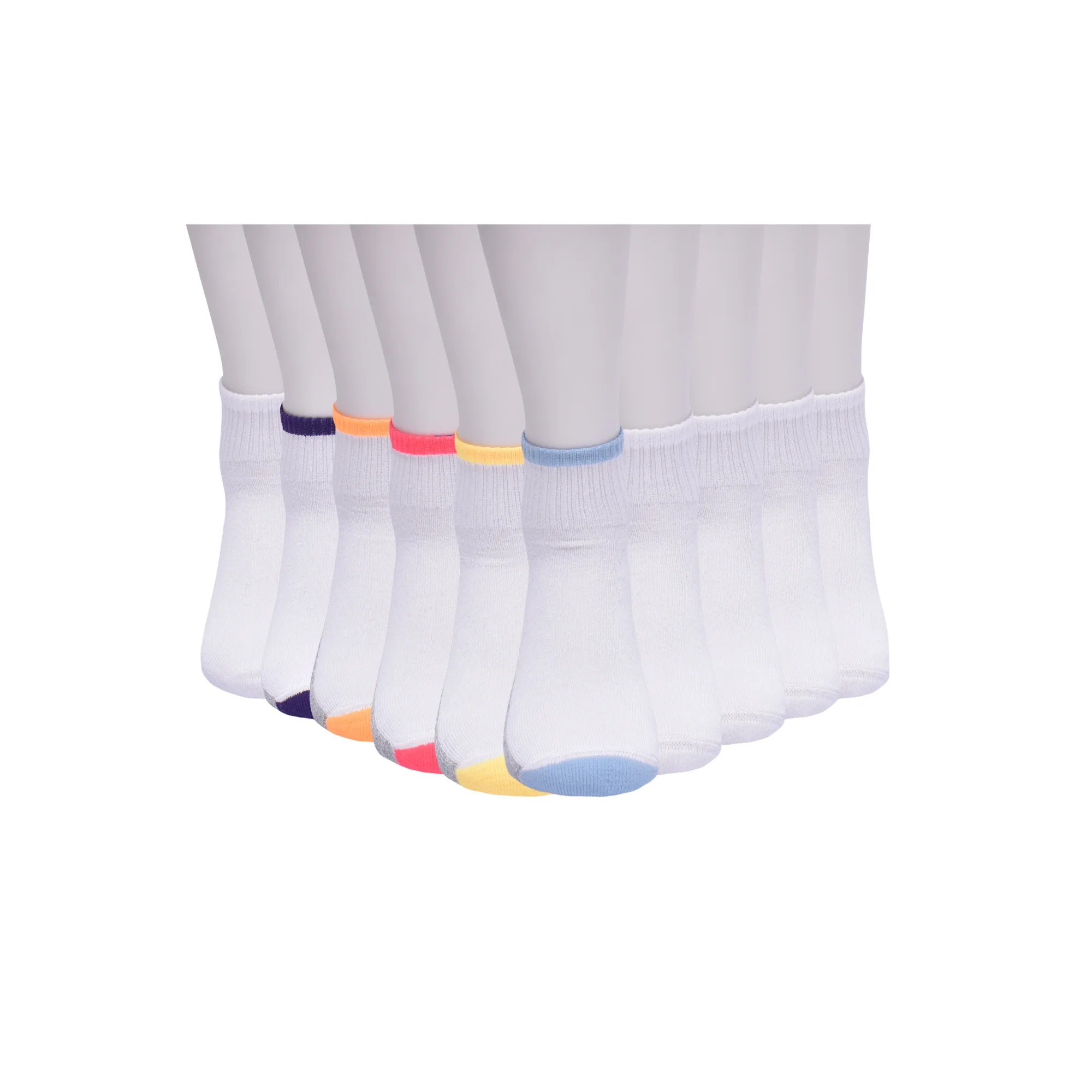 Girls Cushioned Ankle Socks, 10-Pack, Sizes S (6-10.5) - L (4-10)