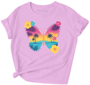 Tropical Butterfly Sunset Kids T-Shirt – Island Vibes Graphic Tee for Girls-1