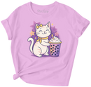 Cute Cat & Boba Bubble Tea T-Shirt – Kawaii Graphic Tee for Girls | Youth Sizes-1