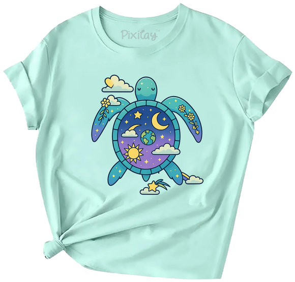 Celestial Turtle Nature Kids T-Shirt – Eco-Inspired Graphic Tee for Girls & Boys | Youth Sizes