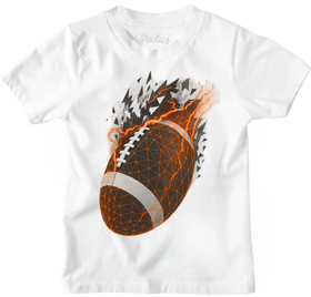 Exploding Fireball Football T-Shirt for Boys – White Athletic Graphic Tee | Youth Sizes
