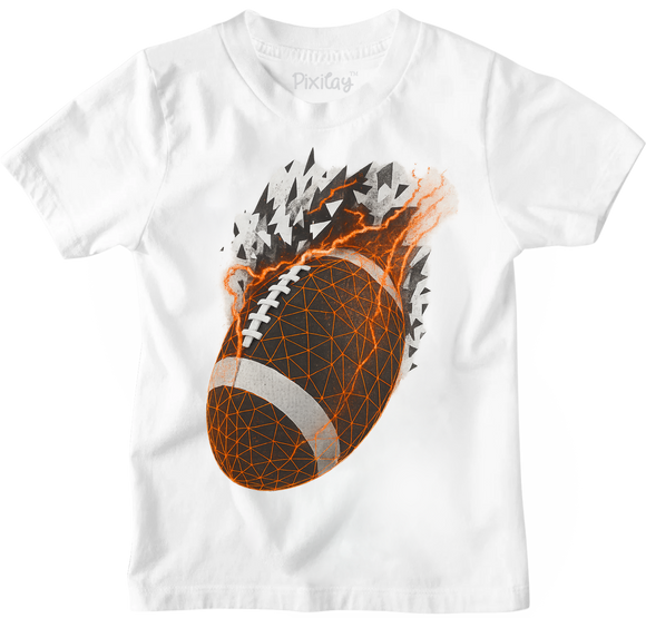 Exploding Fireball Football T-Shirt for Boys – White Athletic Graphic Tee | Youth Sizes
