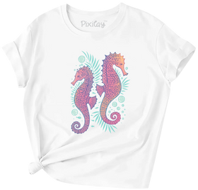 Whimsical Seahorse Duo Kids T-Shirt – Ocean-Inspired Pastel Tee | Youth Sizes