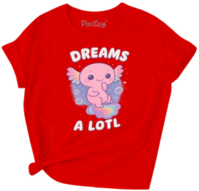 “Dreams A Lotl” Axolotl Kids T-Shirt – Cute Red Kawaii Tee | Youth Sizes