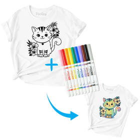 Color-Your-Own Cat T-Shirt for Kids – DIY Kit with Free Fabric Markers | Youth Sizes