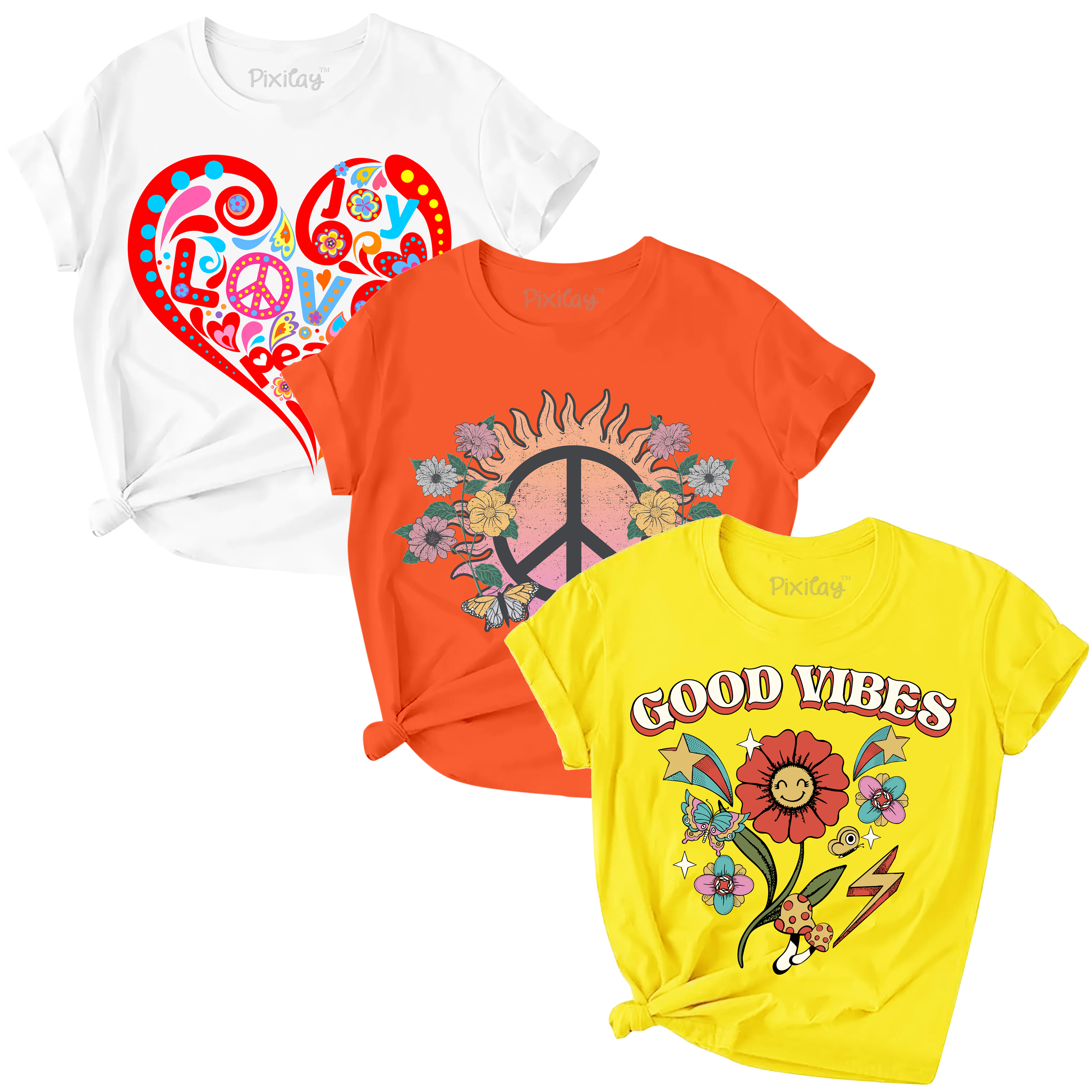 Girls 3-Pack-Red heart-Sun-Good vibes Graphic Tee Sizes 4-18