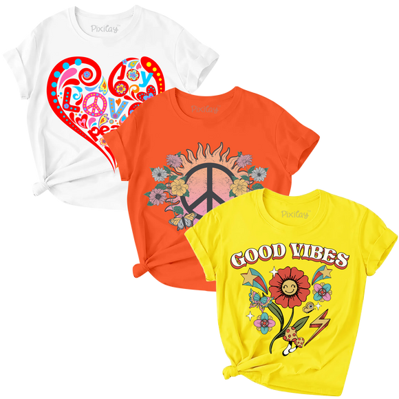 Girls 3-Pack-Red heart-Sun-Good vibes Graphic Tee Sizes 4-18