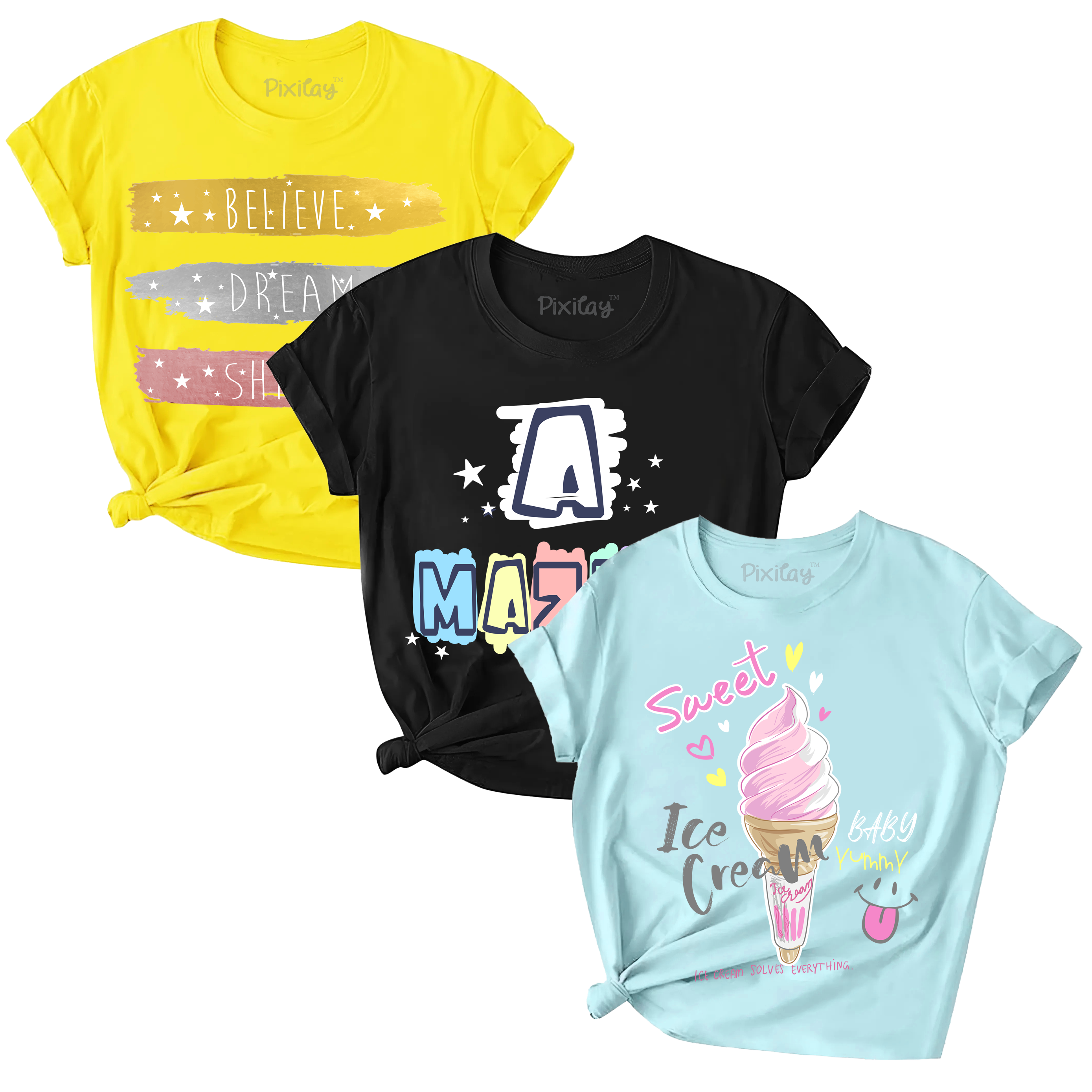 Girls 3-Pack-Belive-Amazing-Ice Graphic Tee Sizes 4-18