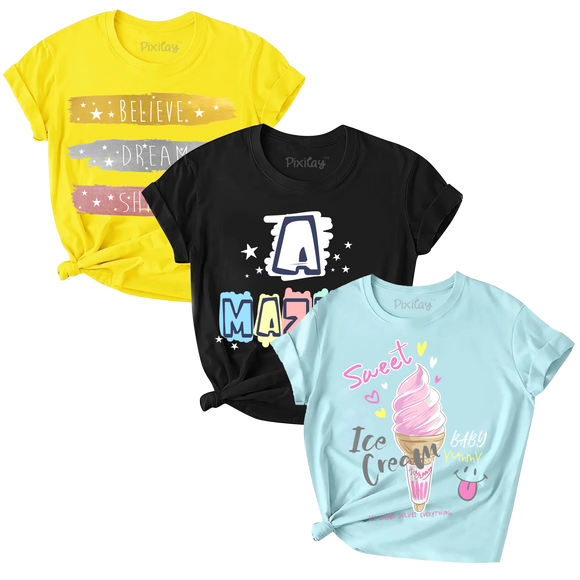Girls 3-Pack-Belive-Amazing-Ice Graphic Tee Sizes 4-18