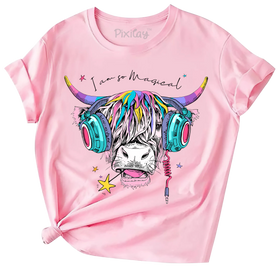 Girls Scottish Cow Graphic Short Sleeve T-Shirt