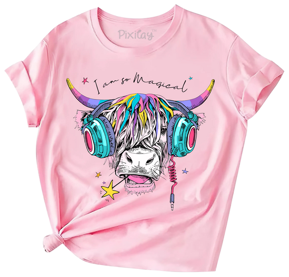 Girls Scottish Cow Graphic Short Sleeve T-Shirt