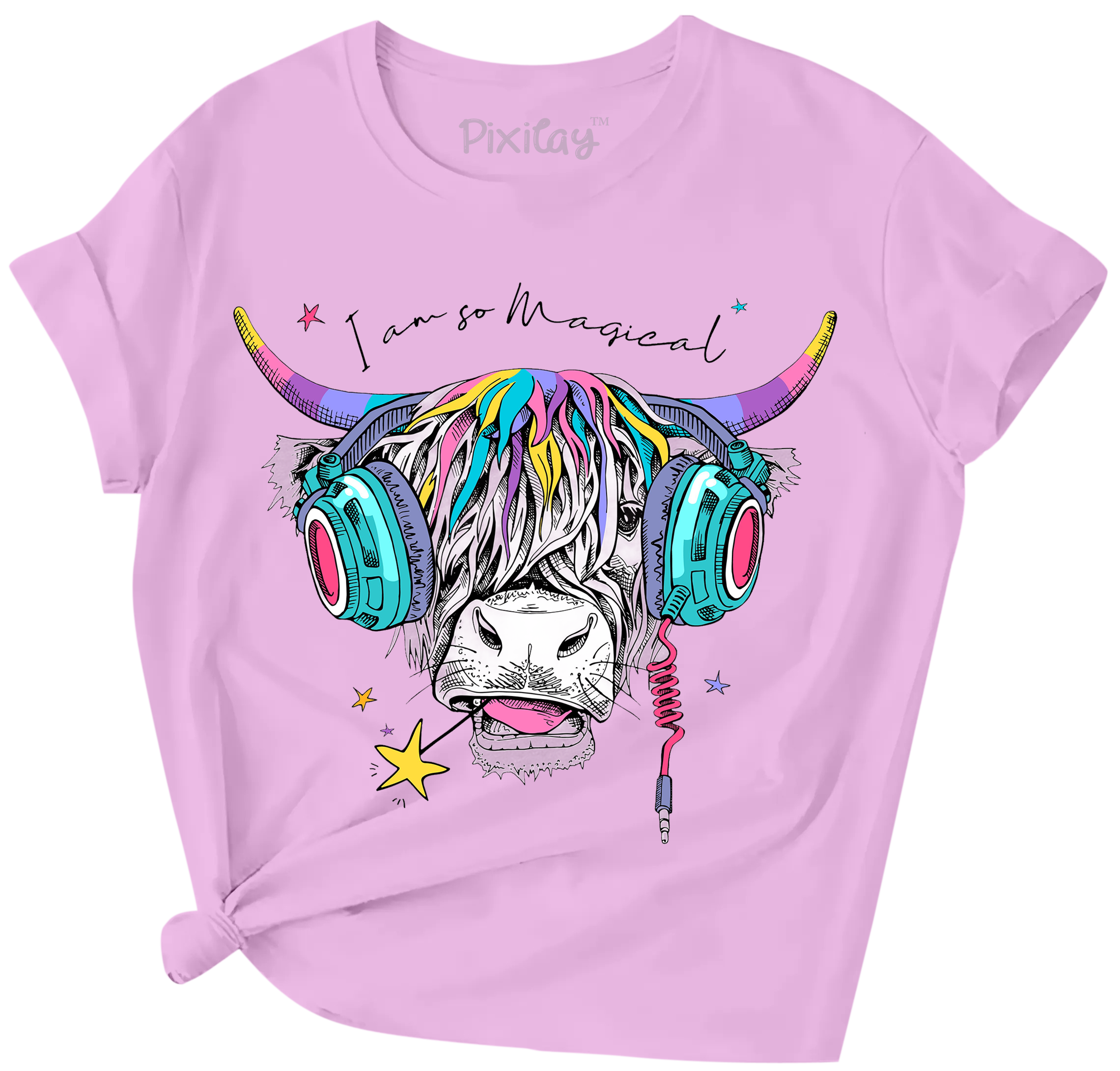 Buy purple Girls Scottish Cow Graphic Short Sleeve T-Shirt