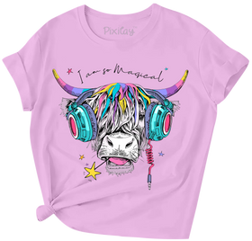 Buy purple Girls Scottish Cow Graphic Short Sleeve T-Shirt