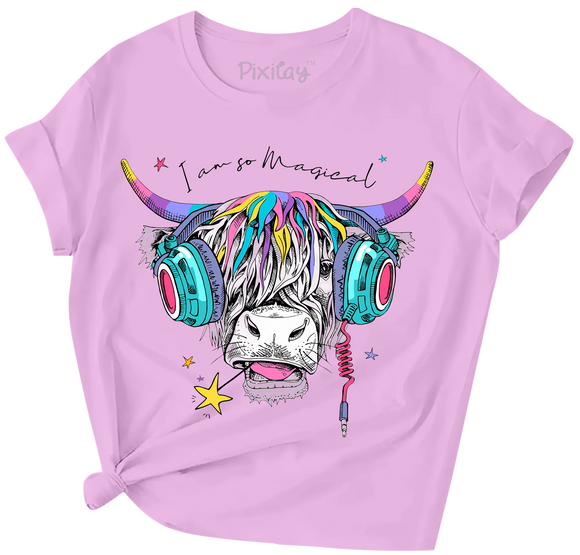 Girls Scottish Cow Graphic Short Sleeve T-Shirt