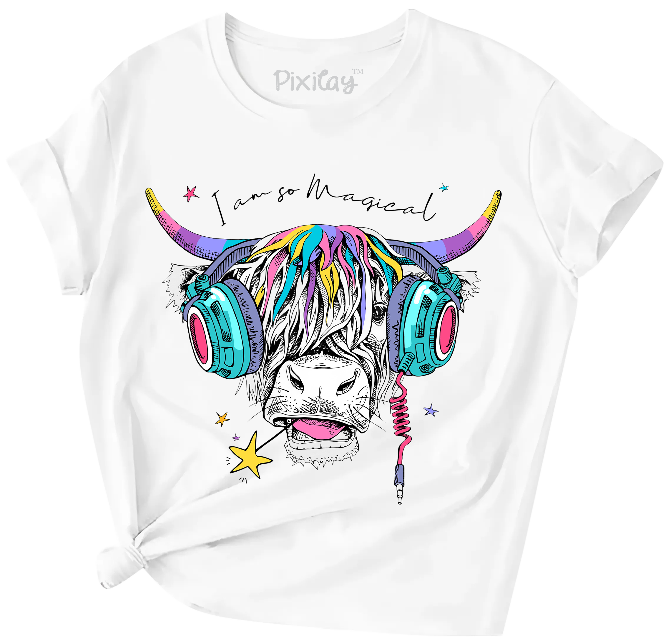 Buy white Girls Scottish Cow Graphic Short Sleeve T-Shirt