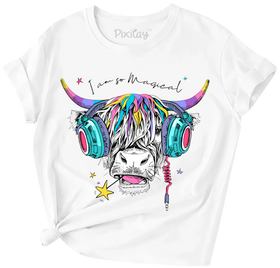 Buy white Girls Scottish Cow Graphic Short Sleeve T-Shirt