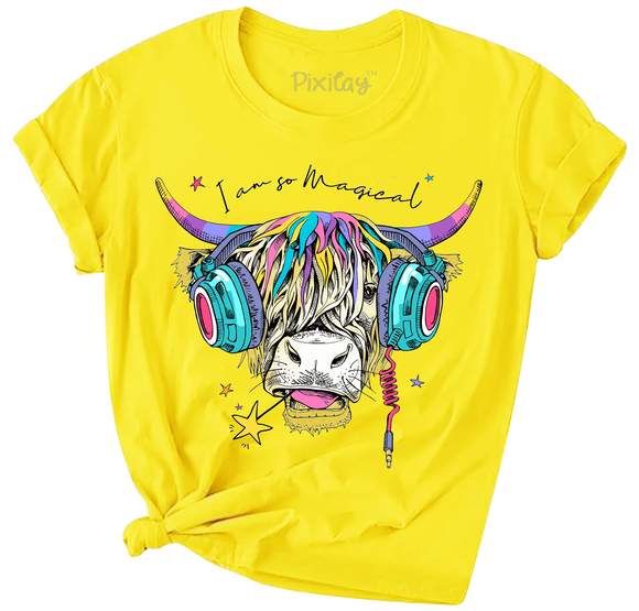 Girls Scottish Cow Graphic Short Sleeve T-Shirt