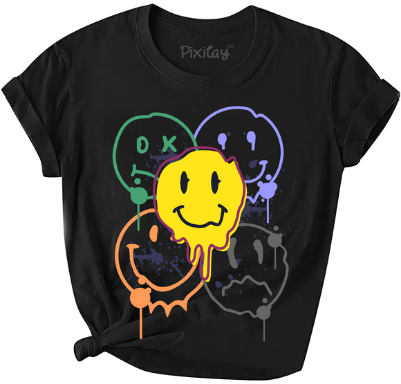 Girls Smiley Face Short Sleeve T-Shirt
