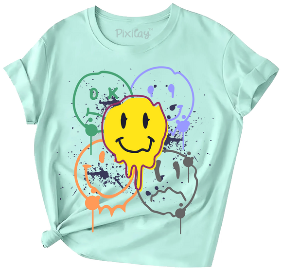 Girls Smiley Face Short Sleeve T-Shirt