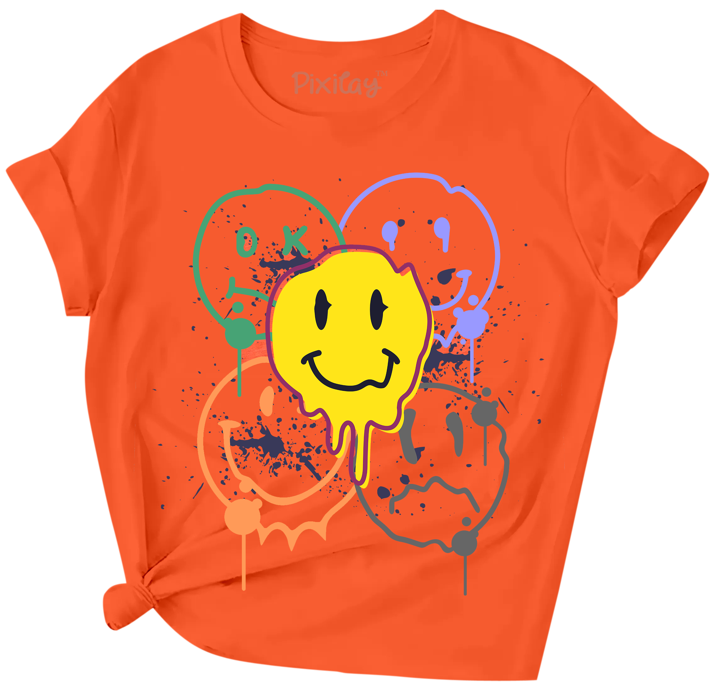 Buy orange Girls Smiley Face Short Sleeve T-Shirt
