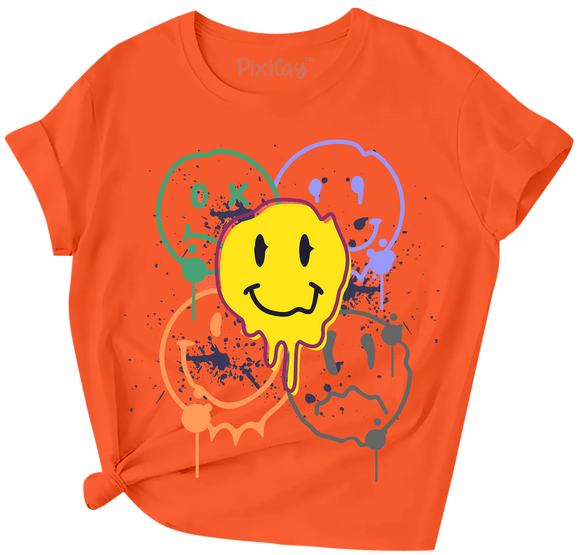 Girls Smiley Face Short Sleeve T-Shirt