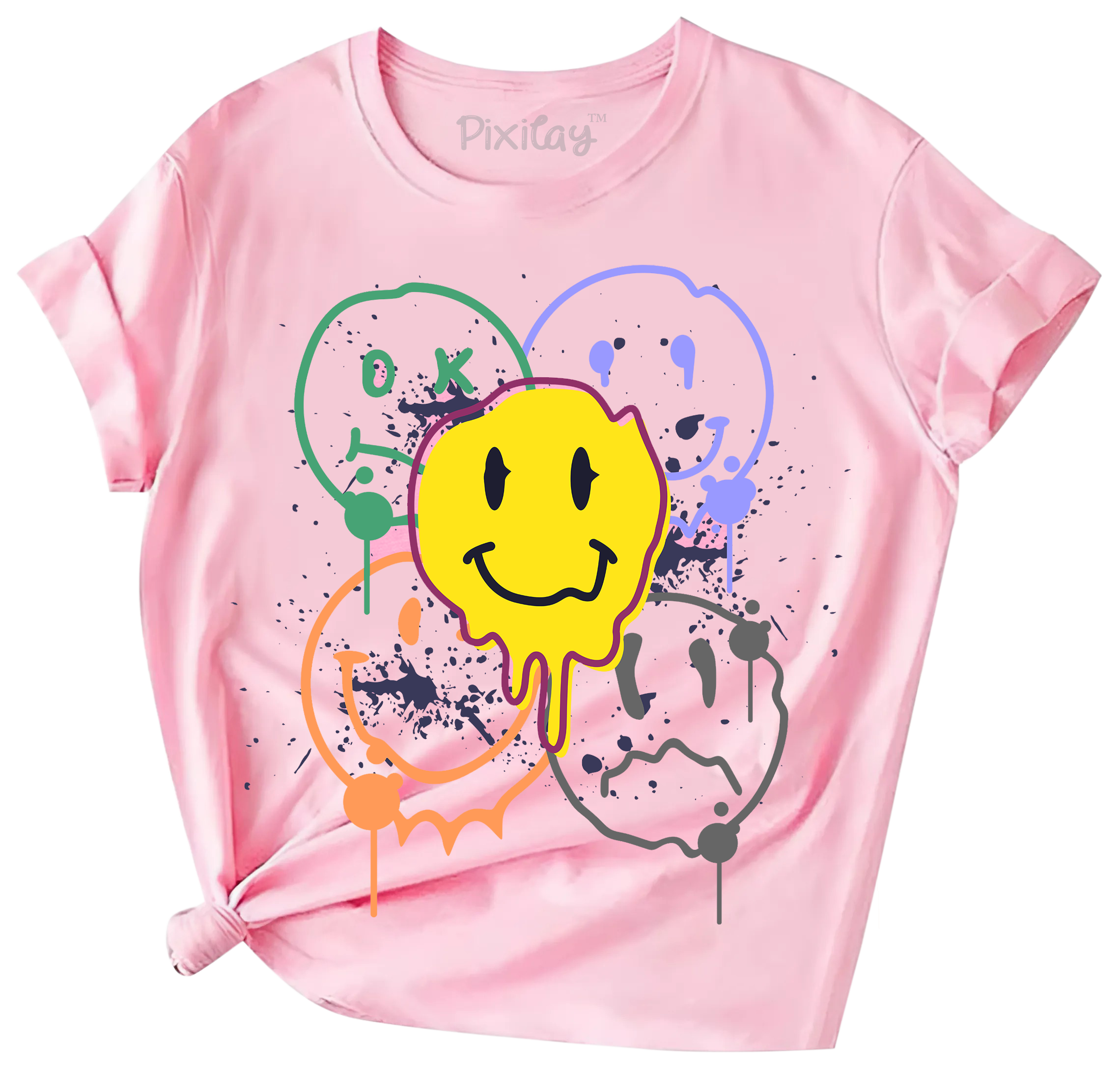 Buy pink Girls Smiley Face Short Sleeve T-Shirt