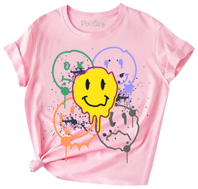 Buy pink Girls Smiley Face Short Sleeve T-Shirt
