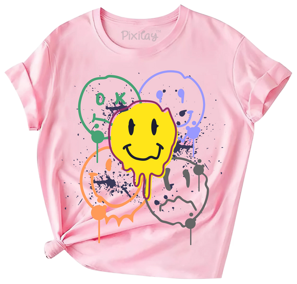 Girls Smiley Face Short Sleeve T-Shirt