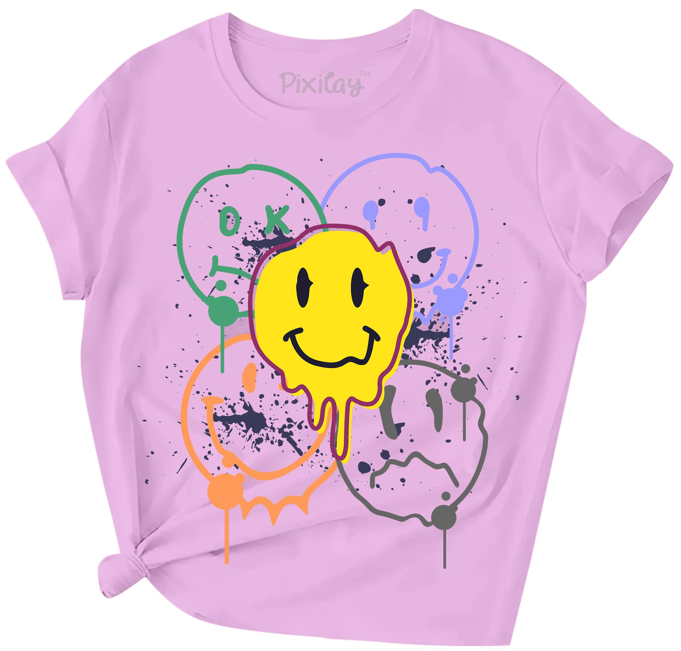 Buy purple Girls Smiley Face Short Sleeve T-Shirt