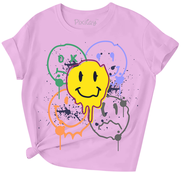 Girls Smiley Face Short Sleeve T-Shirt