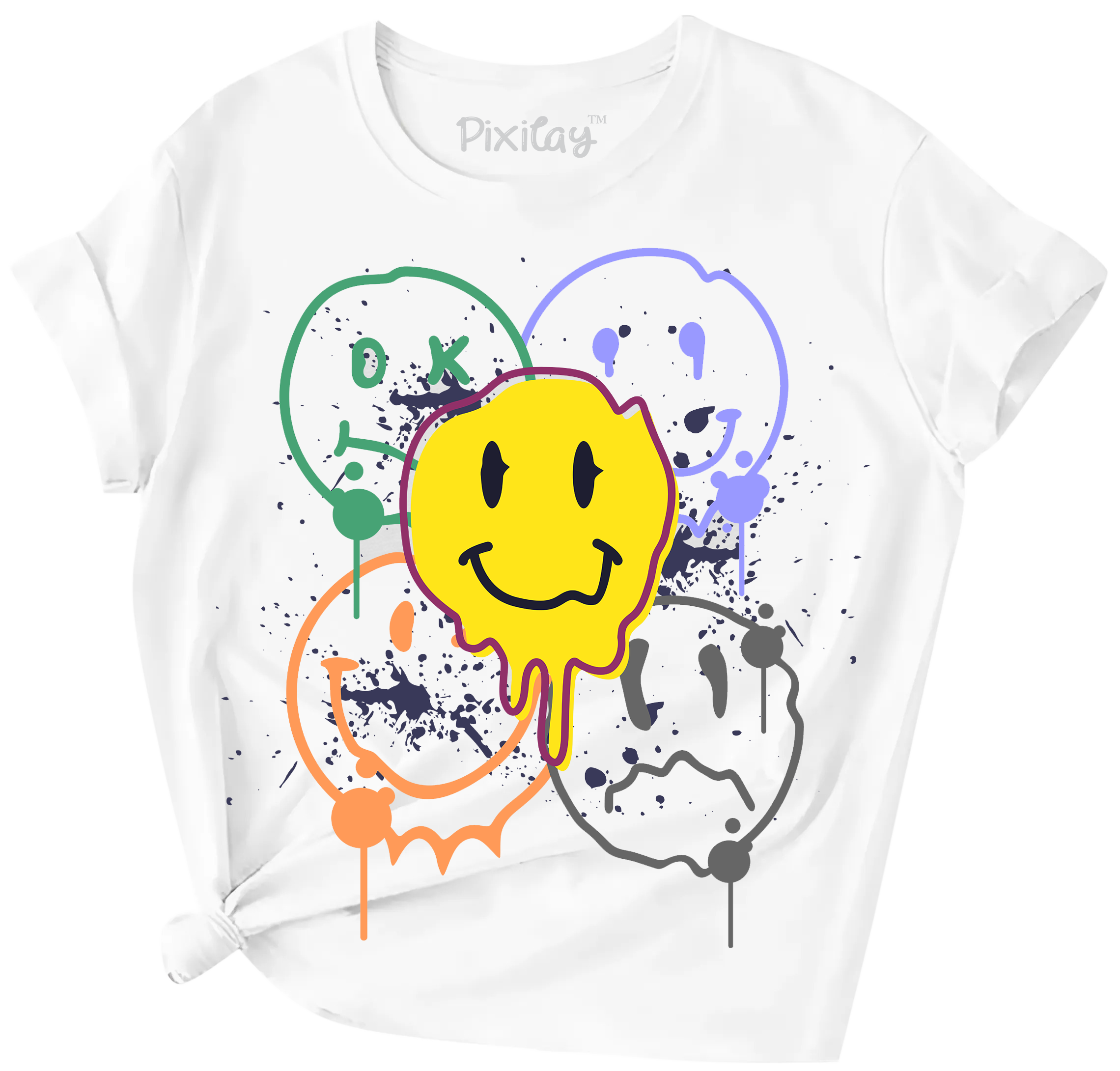 Buy white Girls Smiley Face Short Sleeve T-Shirt