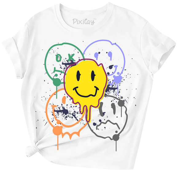 Girls Smiley Face Short Sleeve T-Shirt