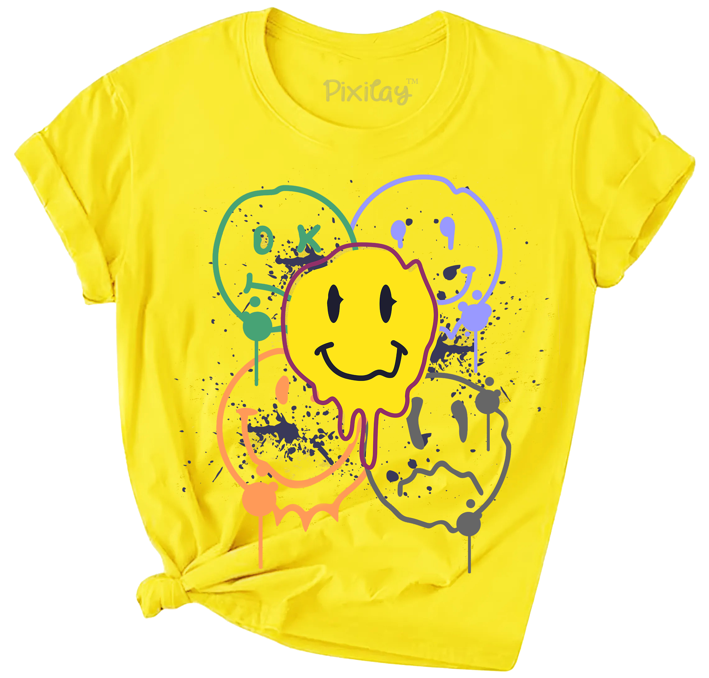 Buy yellow Girls Smiley Face Short Sleeve T-Shirt