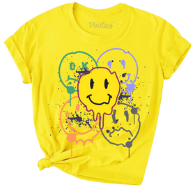 Buy yellow Girls Smiley Face Short Sleeve T-Shirt