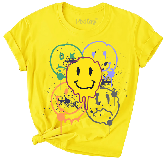 Girls Smiley Face Short Sleeve T-Shirt