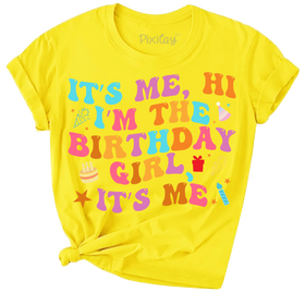 Buy yellow It&#39;s Me, Hi I&#39;m the Birthday Girl It&#39;s Me Short Sleeve Graphic Tee