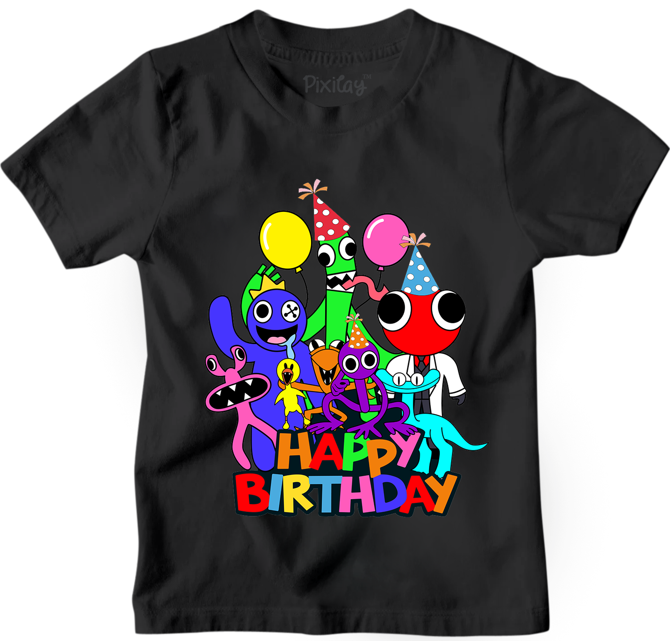 Buy black Kids Unisex Birthday Rainbow Short Sleeve T-Shirt