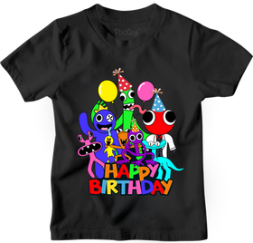 Buy black Kids Unisex Birthday Rainbow Short Sleeve T-Shirt