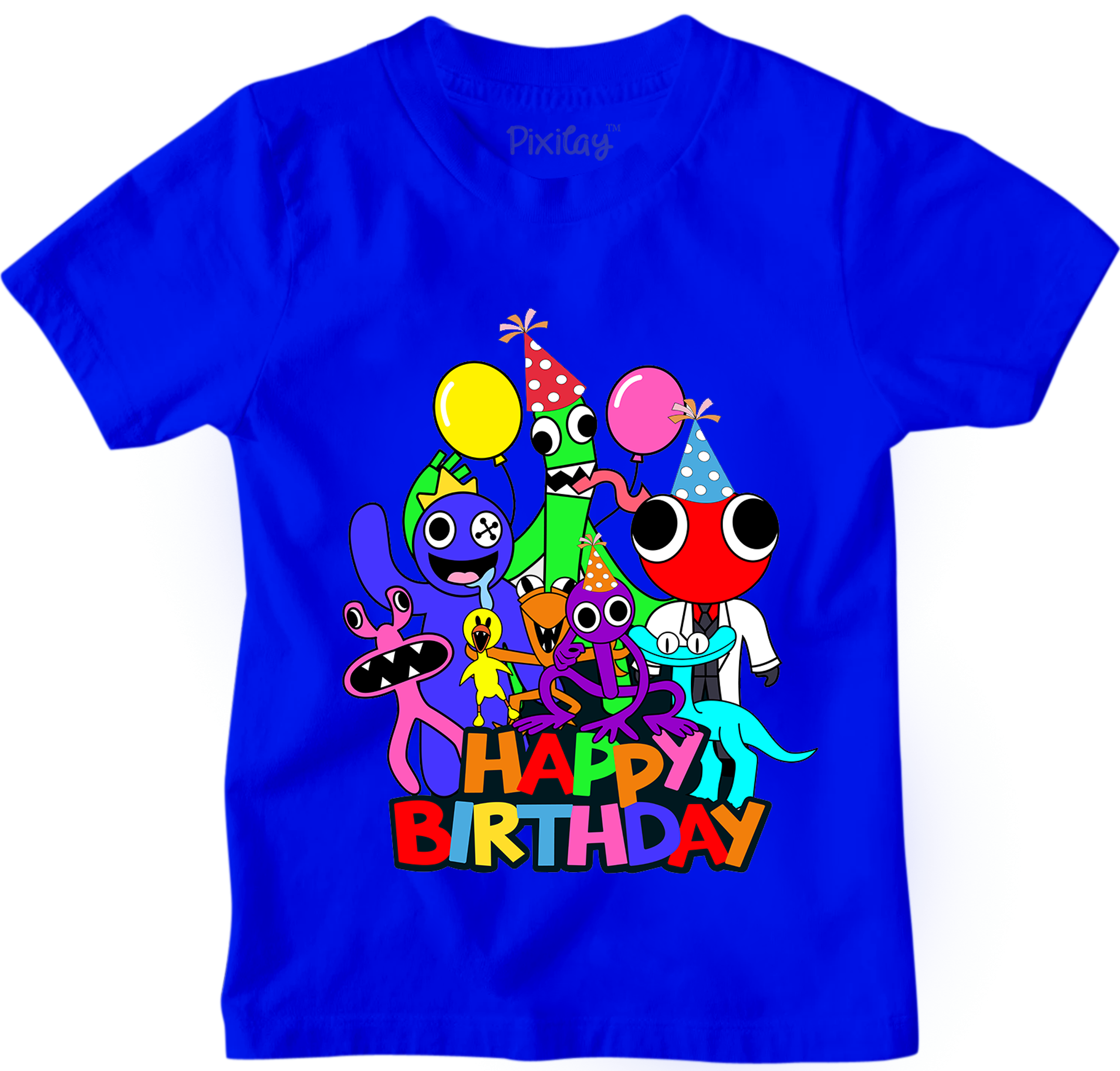 Buy blue Kids Unisex Birthday Rainbow Short Sleeve T-Shirt