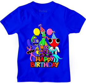 Buy blue Kids Unisex Birthday Rainbow Short Sleeve T-Shirt
