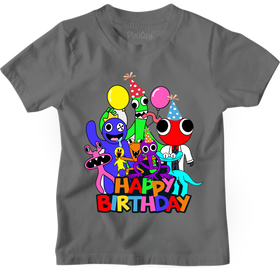 Buy gray Kids Unisex Birthday Rainbow Short Sleeve T-Shirt