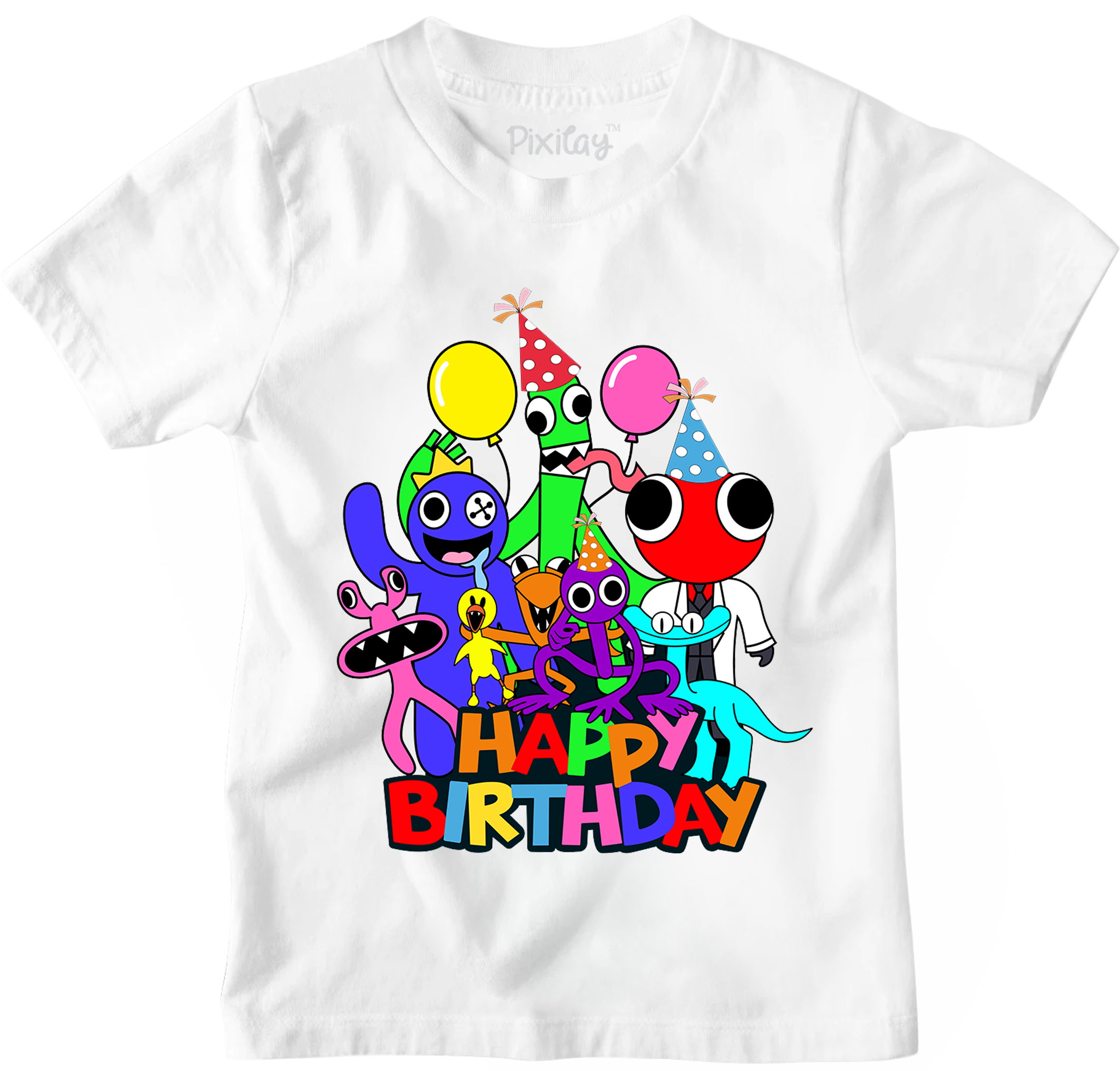 Buy white Kids Unisex Birthday Rainbow Short Sleeve T-Shirt