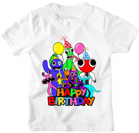 Buy white Kids Unisex Birthday Rainbow Short Sleeve T-Shirt