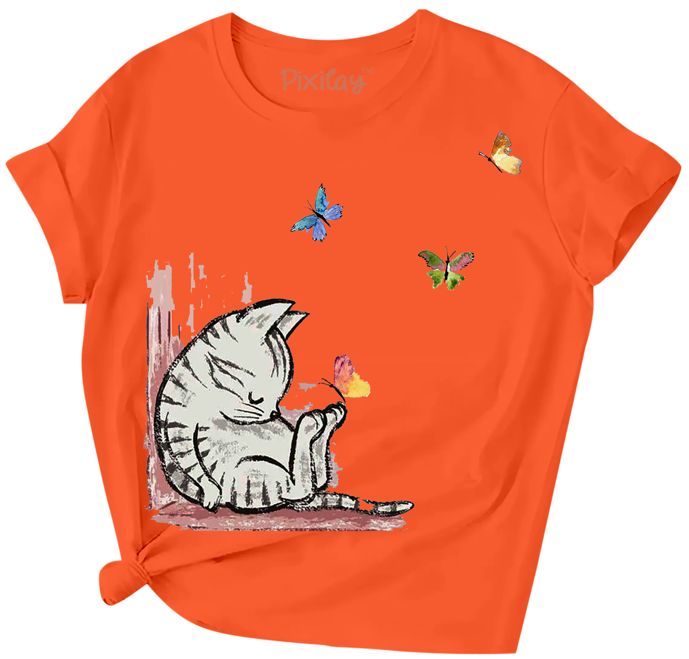 Buy orange Sleeping Kitty Girls Short Sleeve T-Shirt
