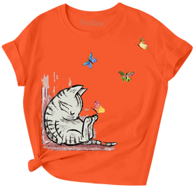 Buy orange Sleeping Kitty Girls Short Sleeve T-Shirt