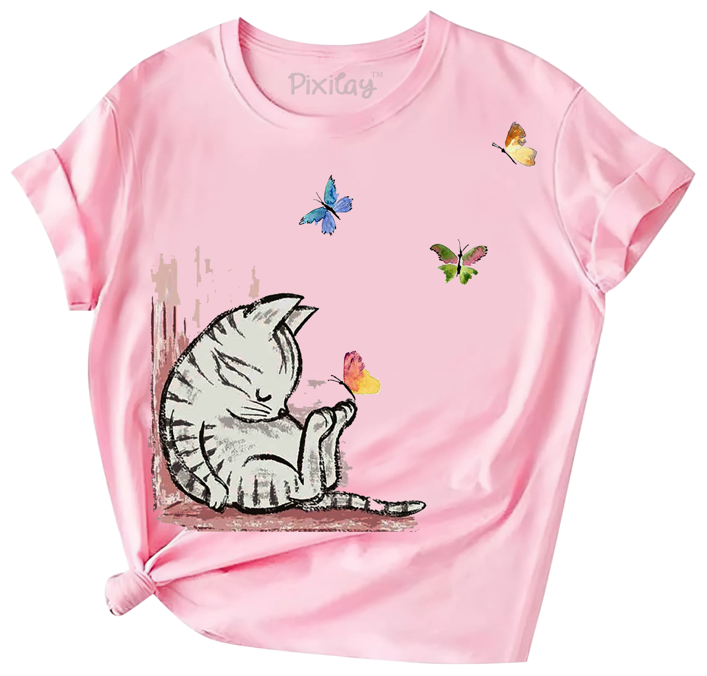 Buy pink Sleeping Kitty Girls Short Sleeve T-Shirt